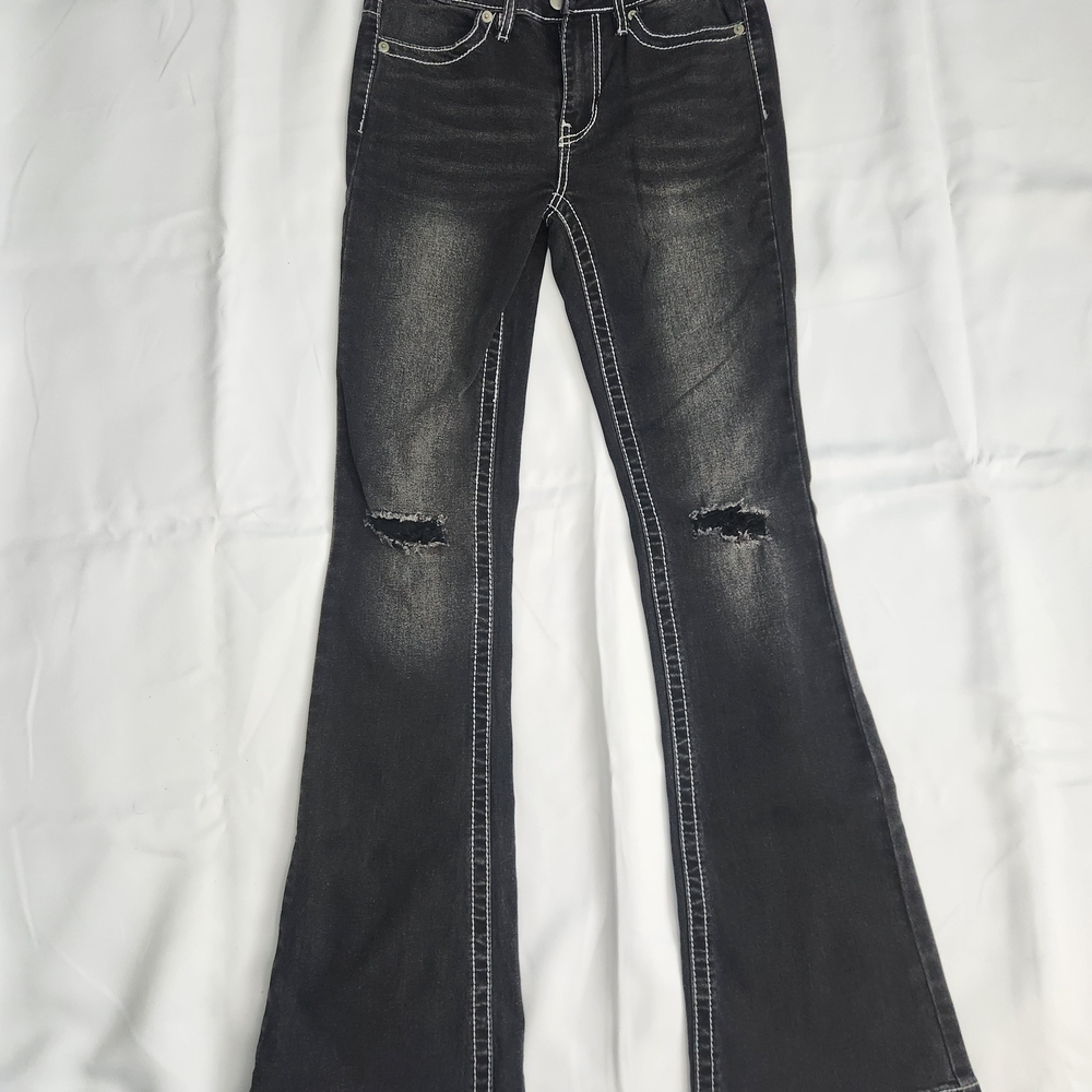 Rue21 Distressed Black Flare Jeans